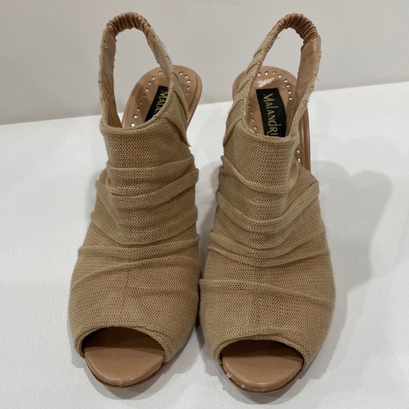 Catherine Malandrino Nude leather w/net peep toe sling backs 4” heel Italy SZ 38 - Picture 15 of 16